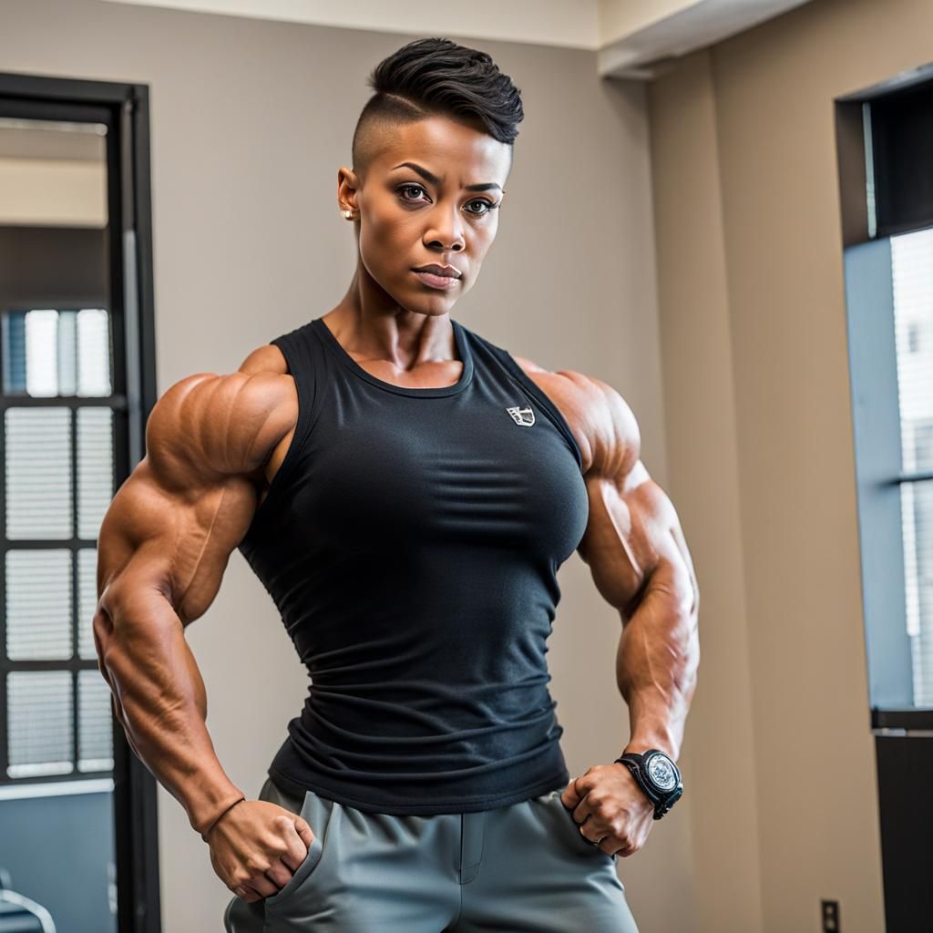 Muscular Woman with Short Hair in Apartment