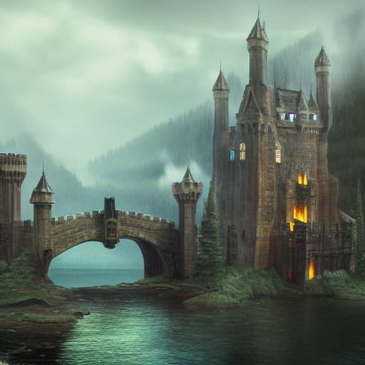 Dark Fantasy Castle Under Siege by Mystical Creatures