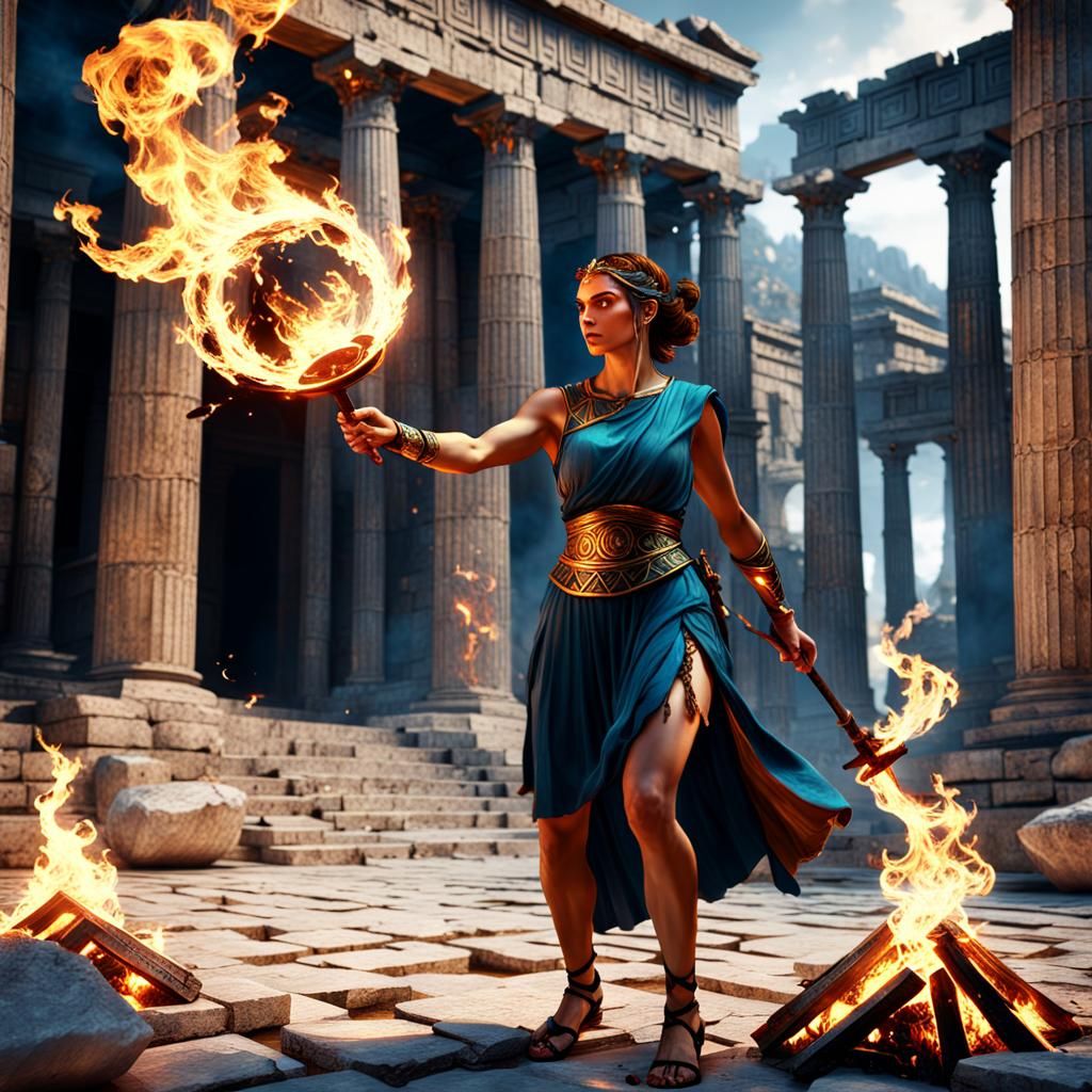 Ancient Greek Girl Plays with Fire: Fantasy Art