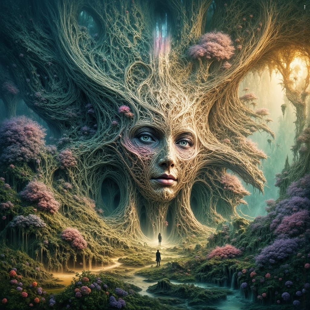 Mystical Visage in Futuristic Organic Style