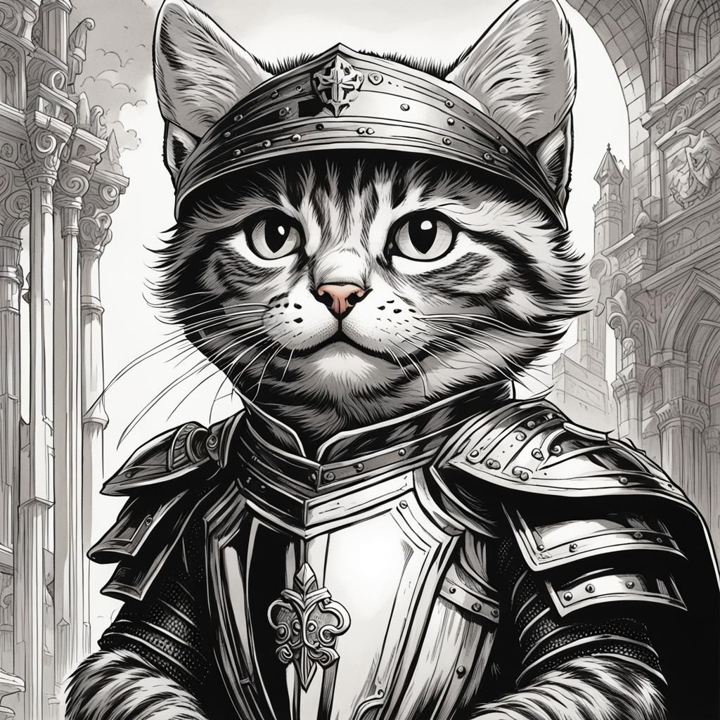 Tabby Kitten as Sir Lancelot in Tenniel Style