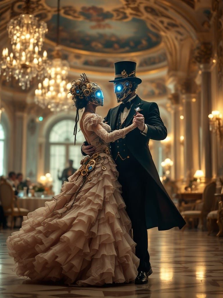 Steampunk Ballroom Dancers in Opulent Renaissance-Inspired G...
