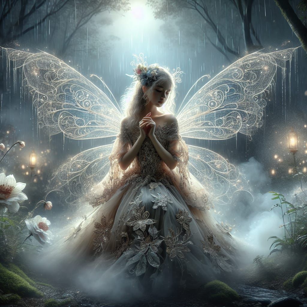 Moonlit Fairy Dance in Rainy Forest