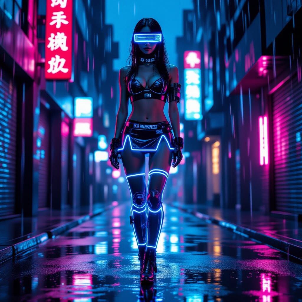 Sci-Fi Woman in Neon Alley: Cyberpunk Style