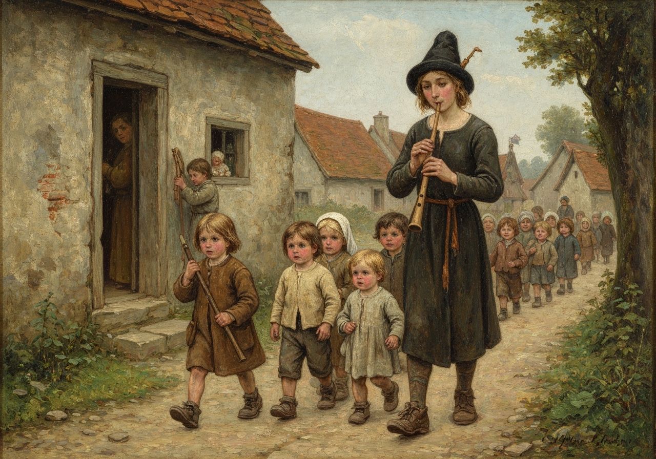 Impressionist Piper Leads Joyful Children From Village