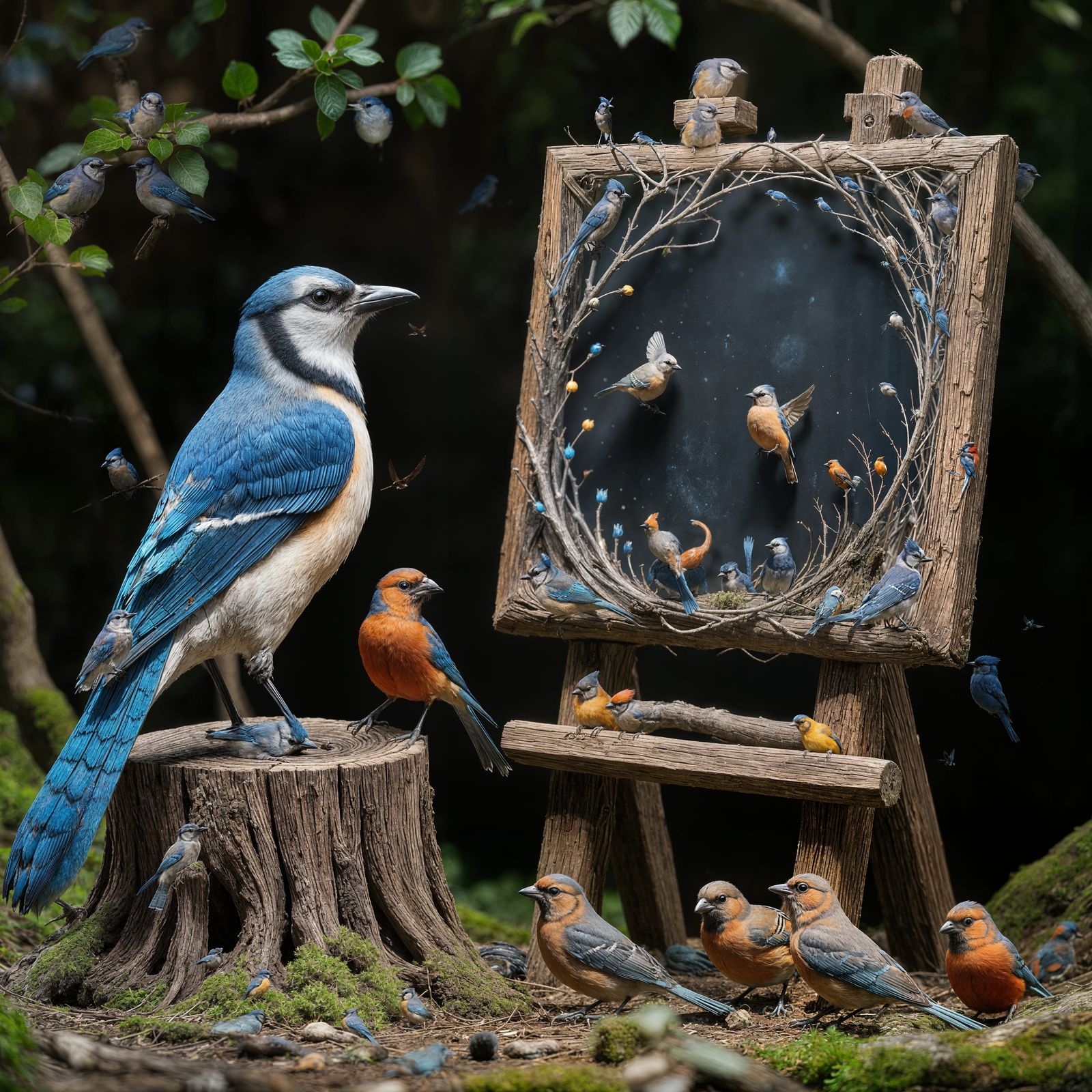 Blue Jay Teaches Bird Class With Chalkboard