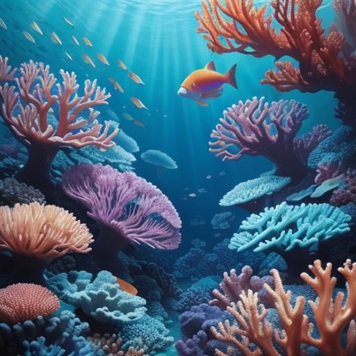 Surreal Coral Reef Scene in Abstract Expressionist Style