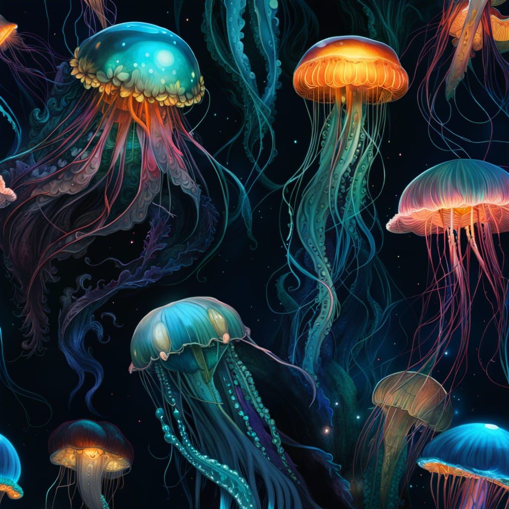 Bioluminescent Jellyfish Fantasycore Digital Art