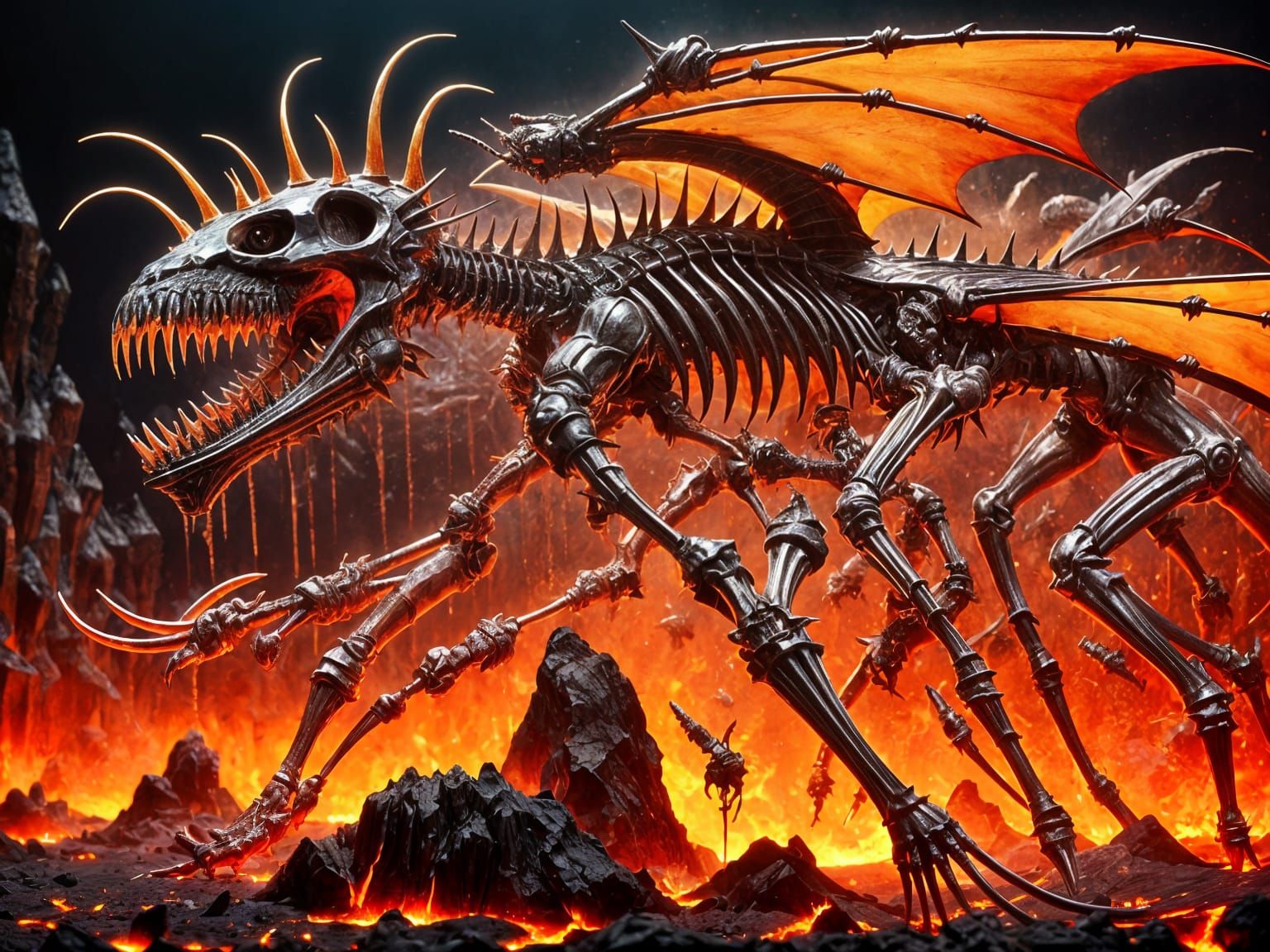 Skeletal Wolf-Centipede Hybrid Monster Roaring