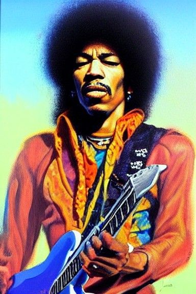 Jimi Hendrix Portrait in Oil Painting Style
