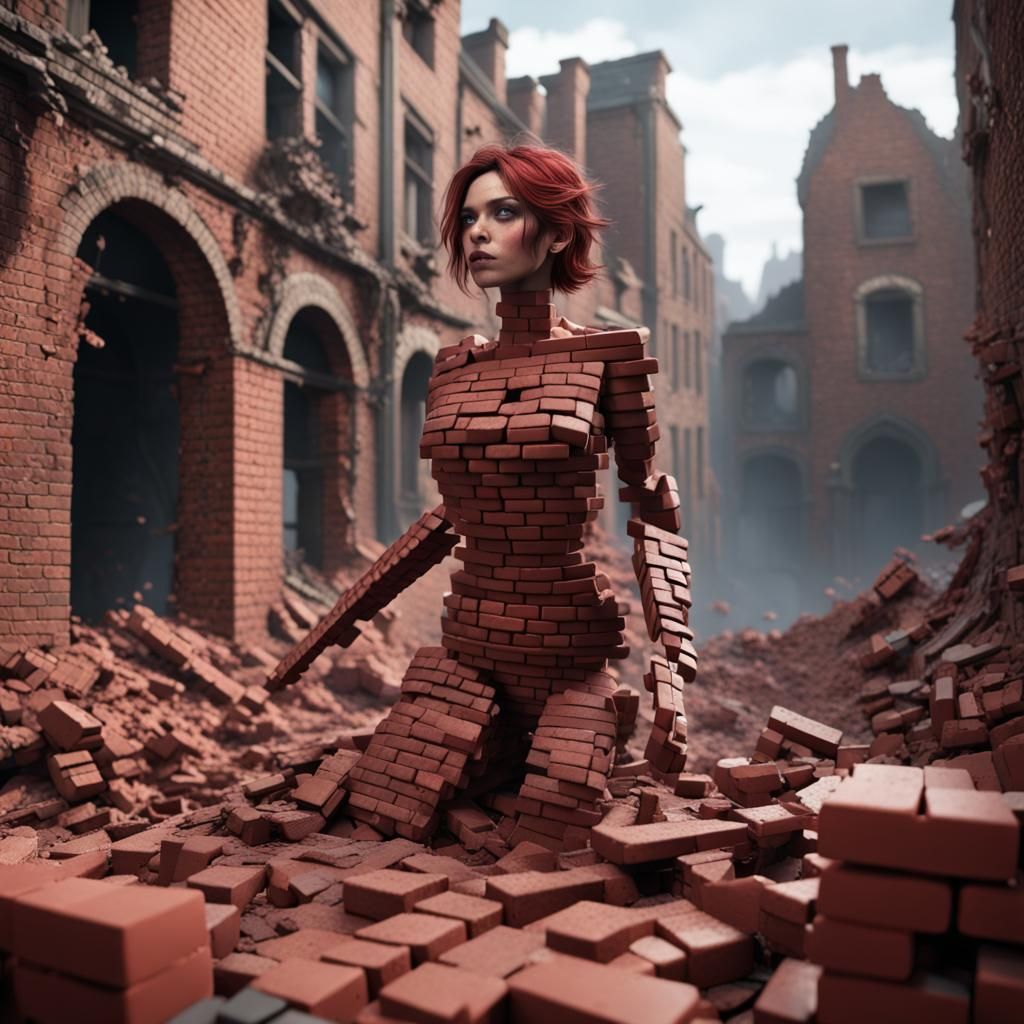 Brick Woman Falling Apart: Detailed Matte Painting