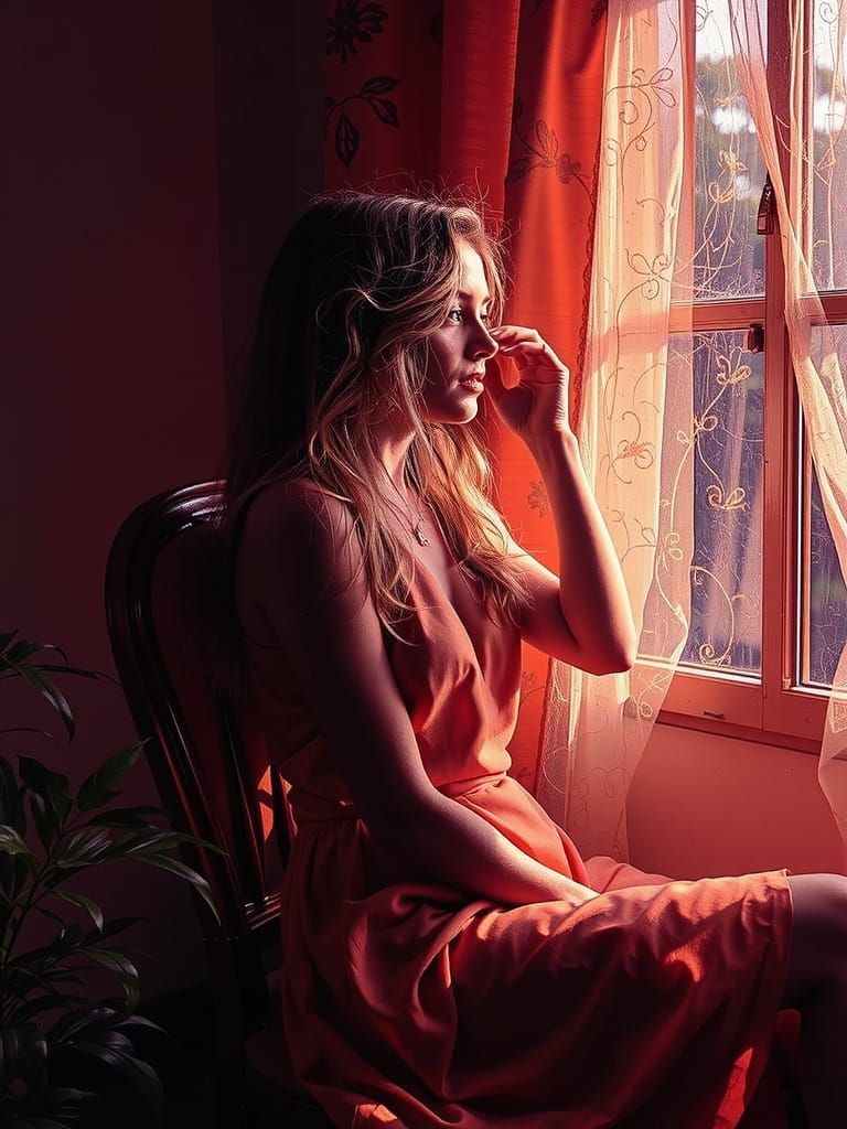 Woman in Sunlight, Moody Analog Film Aesthetic