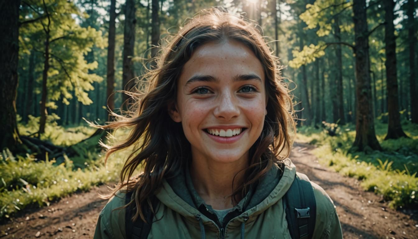 Smiling Girl in Cinematic Film Still