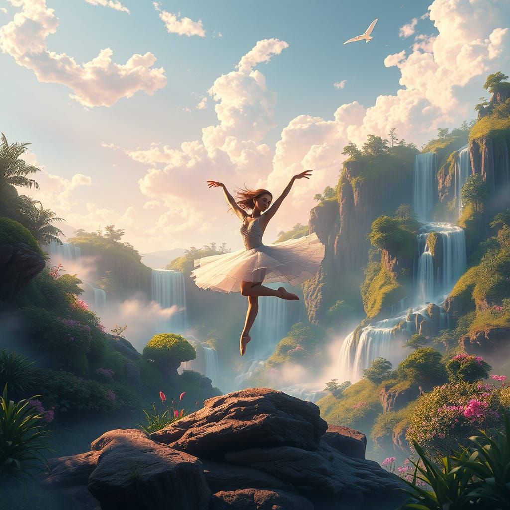 Ethereal Ballerina in a Vibrant, Pastel Paradise