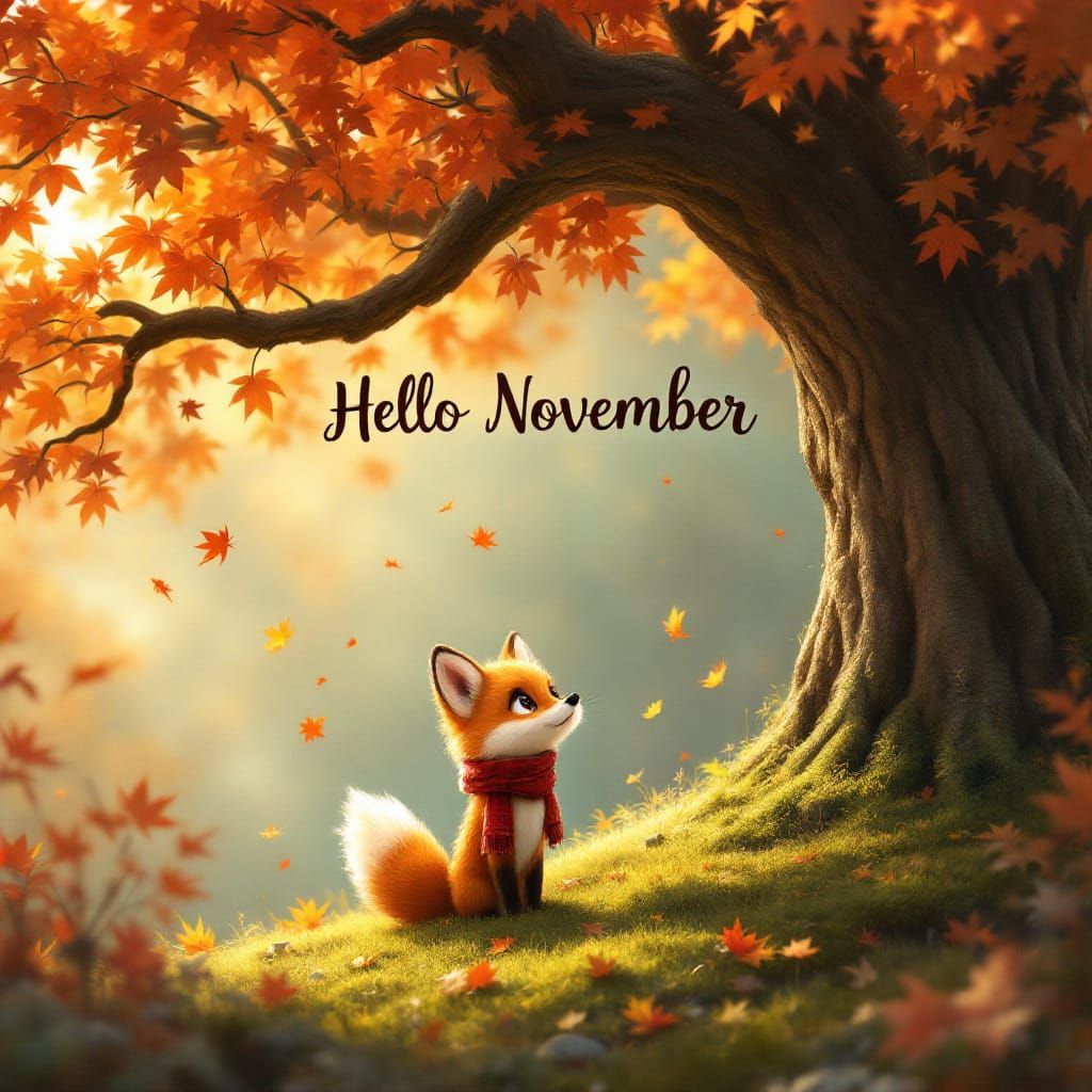 Adorable Fox Welcomes November in Autumnal Scene