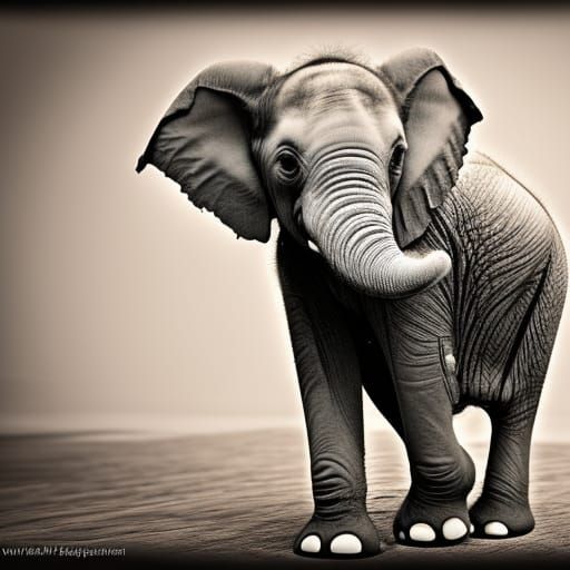 A baby elephant in a grey setting.