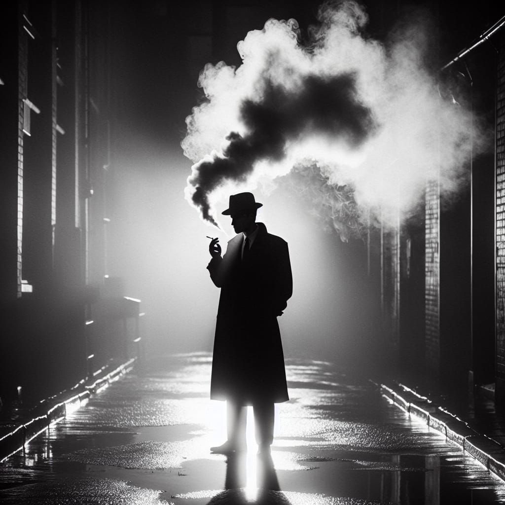 Man in Rainy Alleyway, Film Noir Style