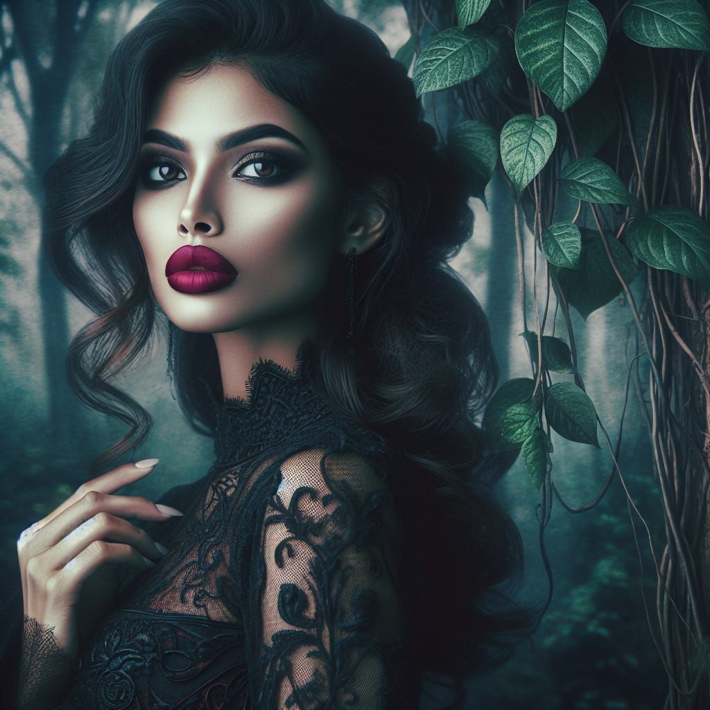 Gothic Woman in Mystical Forest, Fine Art Realism