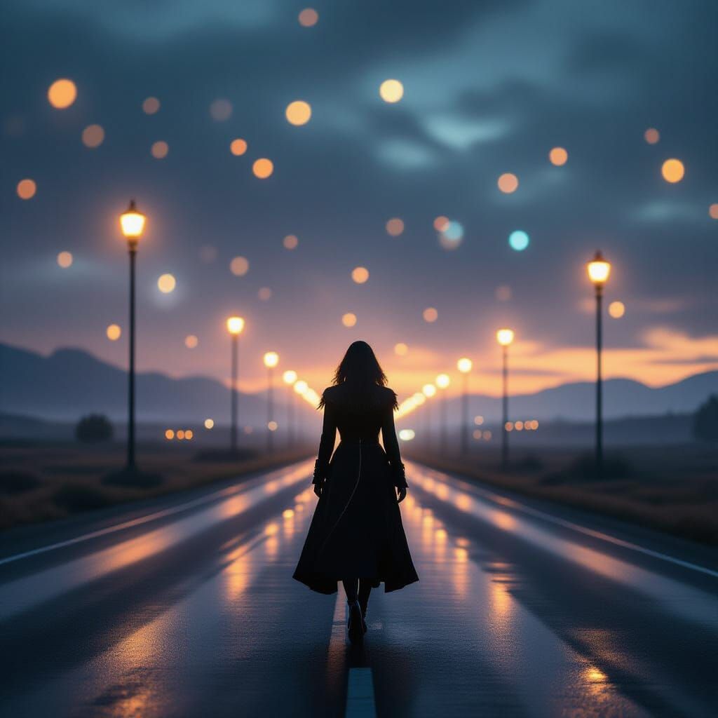 Lone Traveler on Deserted Highway in Cinematic Style