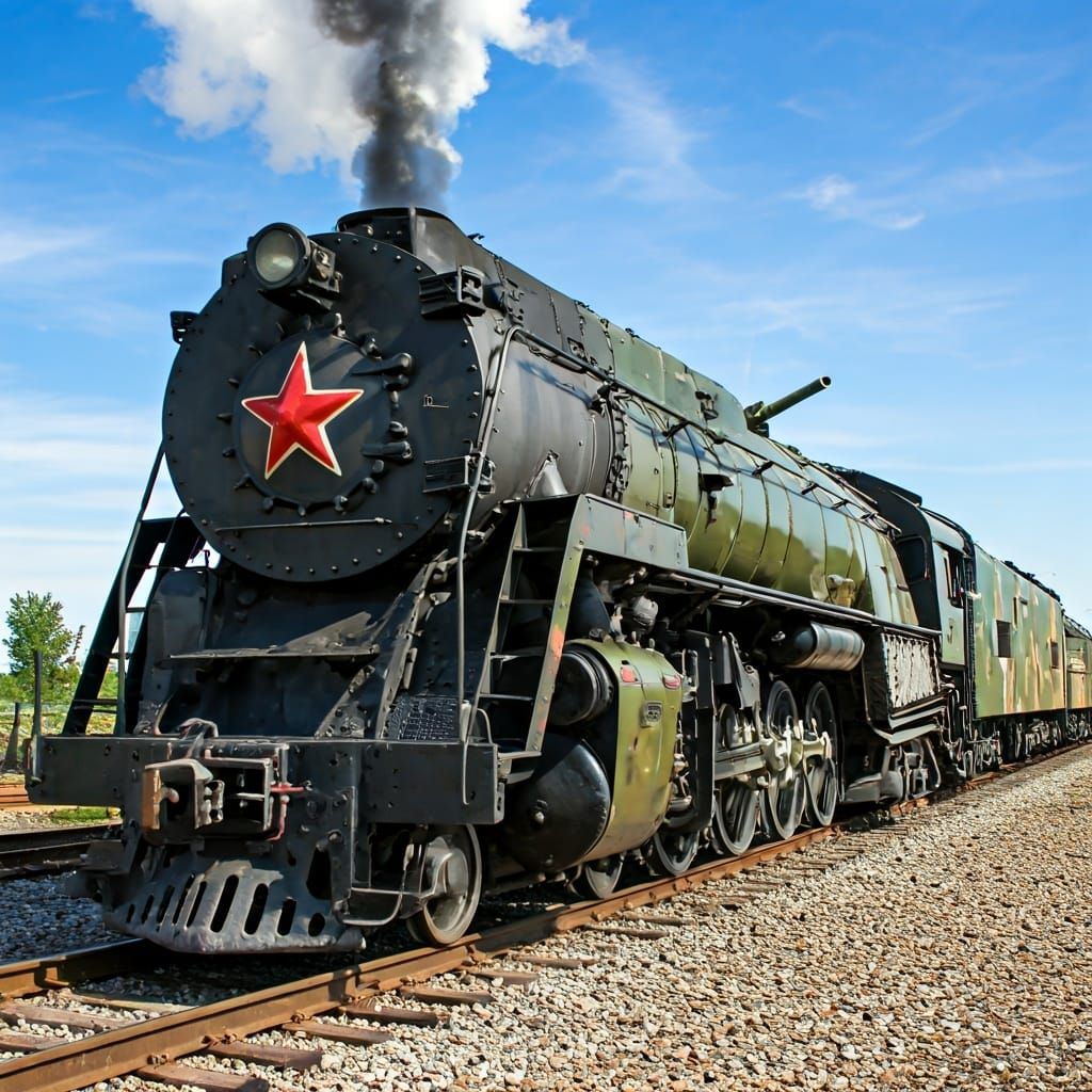 Armored Camo Steam Locomotive with Tank Turret