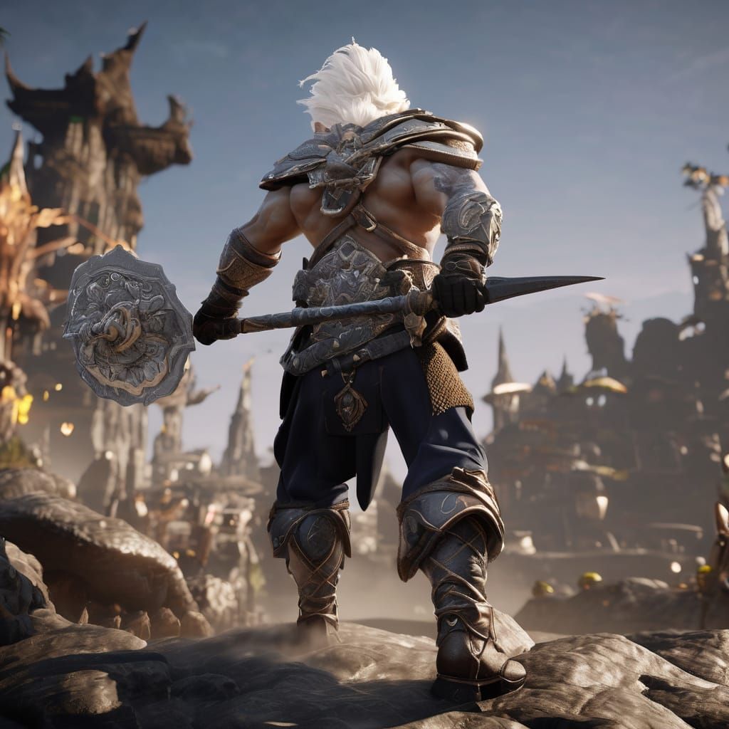 Gnome Barbarian Soldier with Black Axes in Fantasy Battle