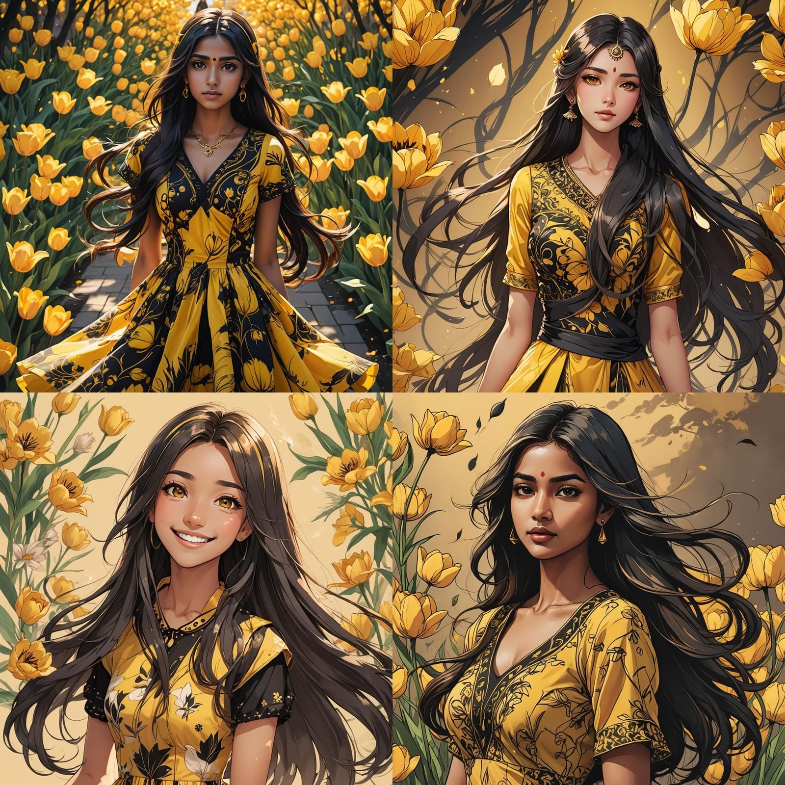 Indian Girl in Tulip Dress: Anime Style