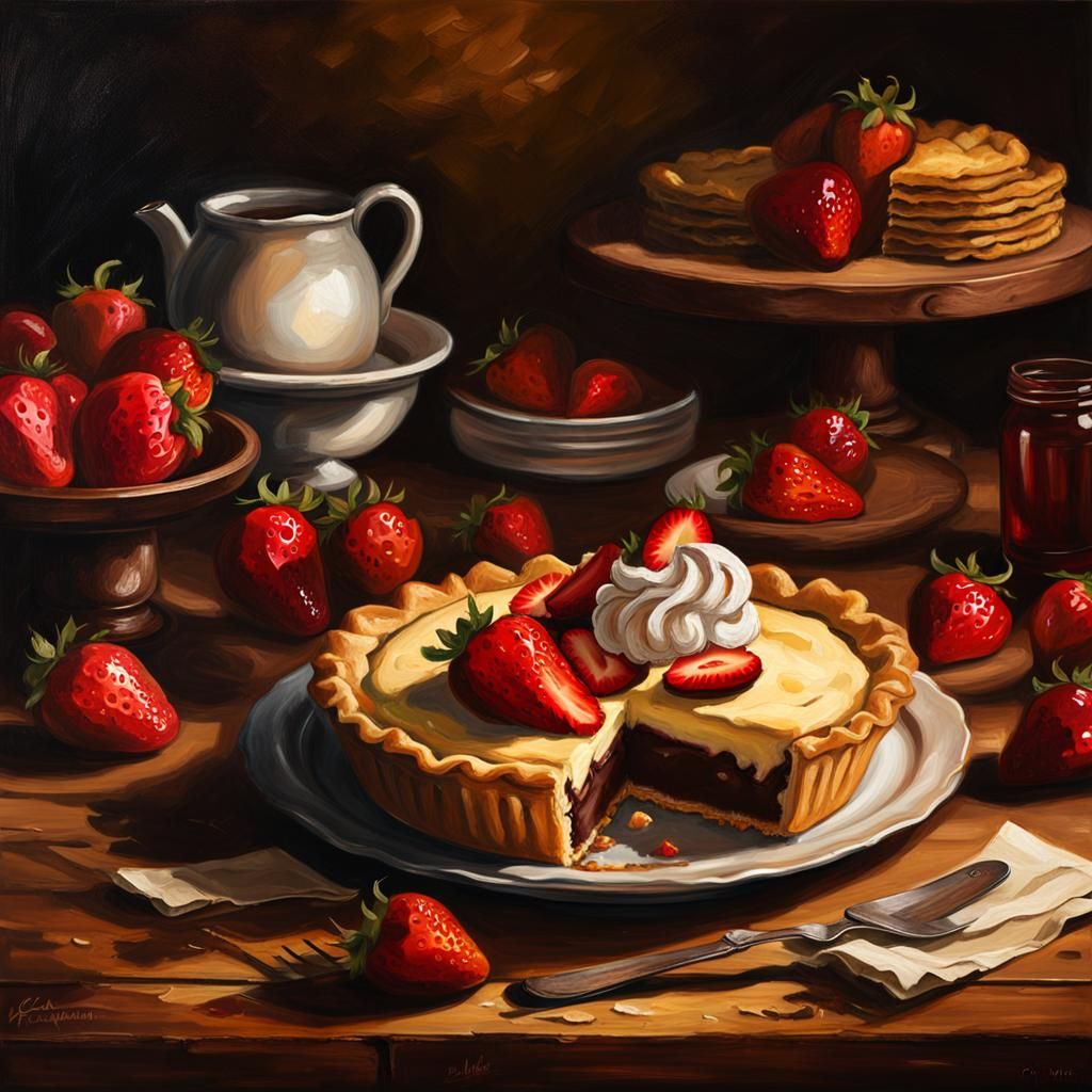 Delectable Chocolate Strawberry Pie Still Life