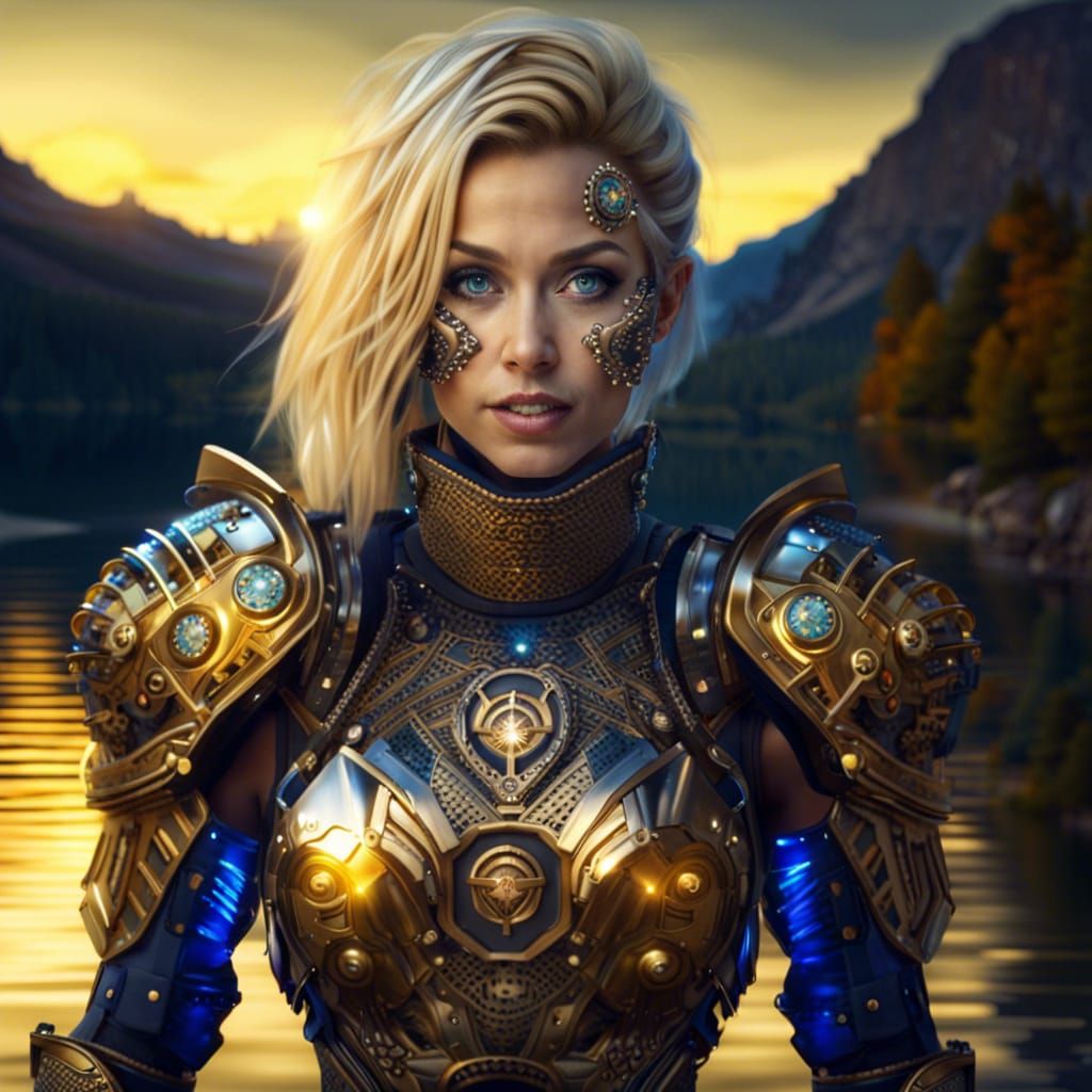 Steampunk Warrior Woman in Mountain Lake Resort