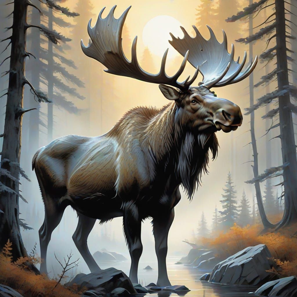 Whimsical Moose Illuminated in Ethereal Beauty