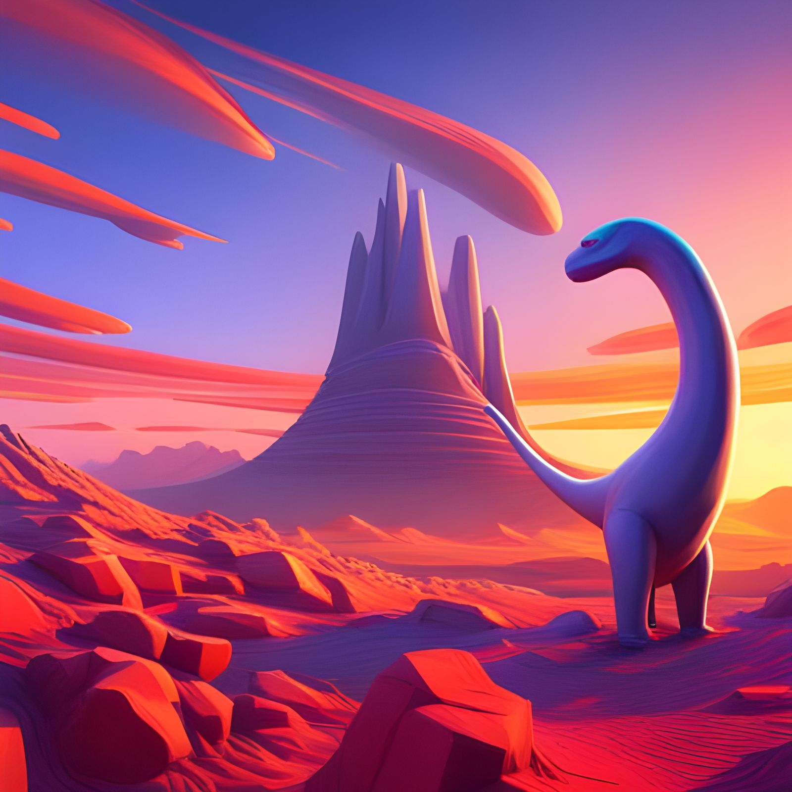 Abstract Brontosaurus in 3D Digital Art Style