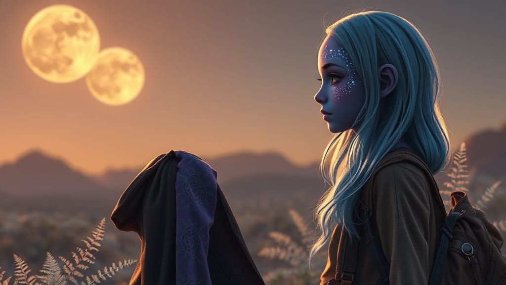 Alien Girl and Human Explorer Share a Moment of Connection i...