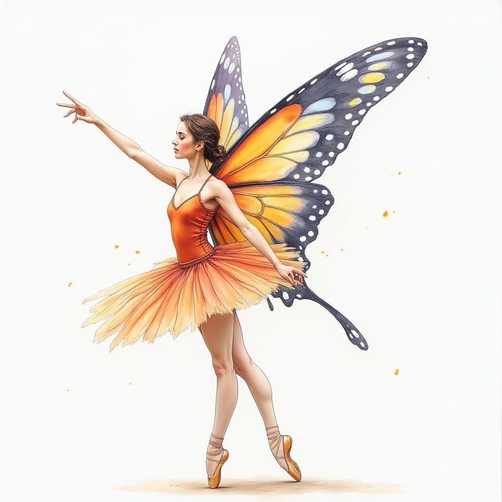 Whimsical Fairy Ballerina with Vibrant Butterfly Wings