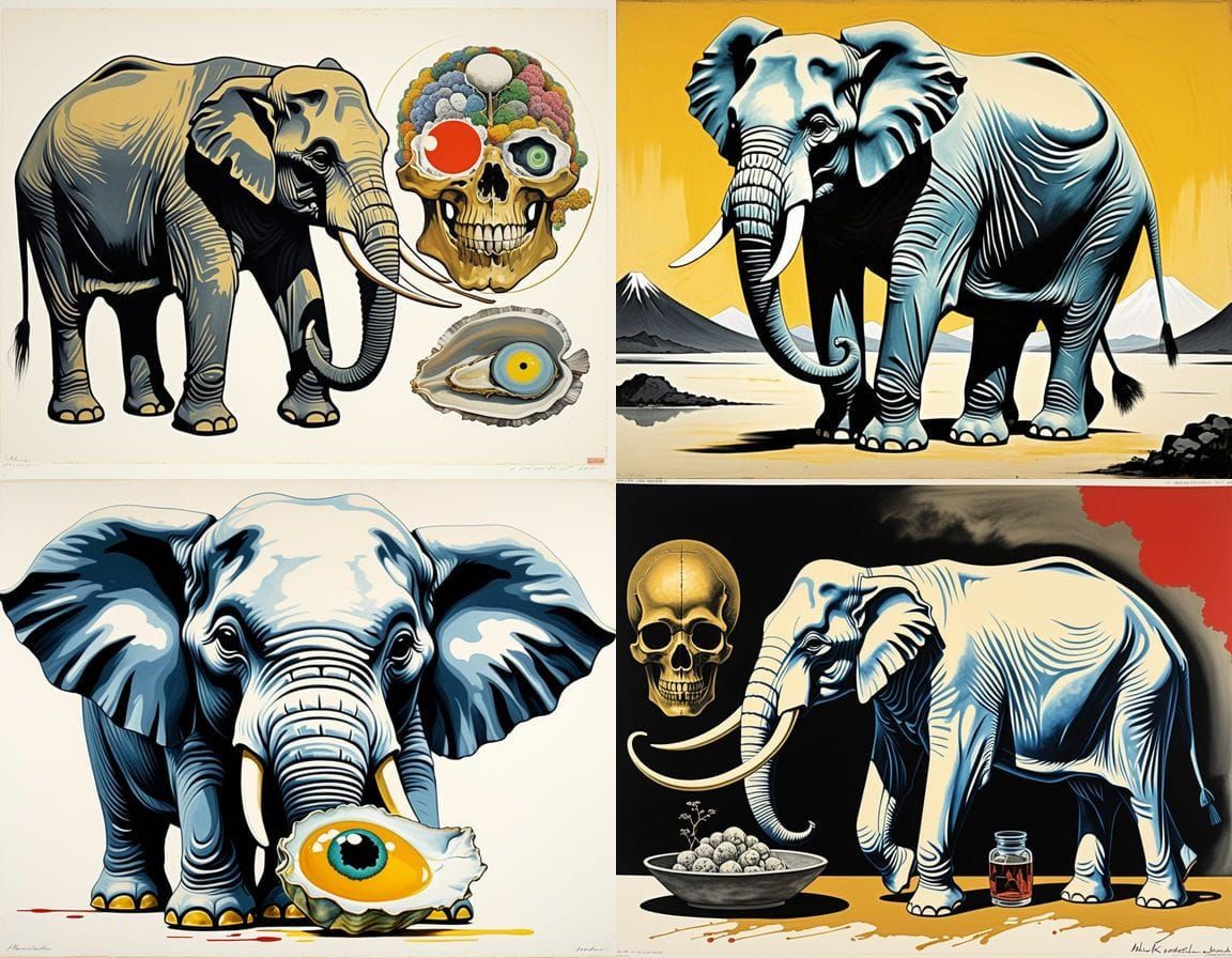 Surreal Yakuza Elephant Evisceration in Retro Japanese Art S...