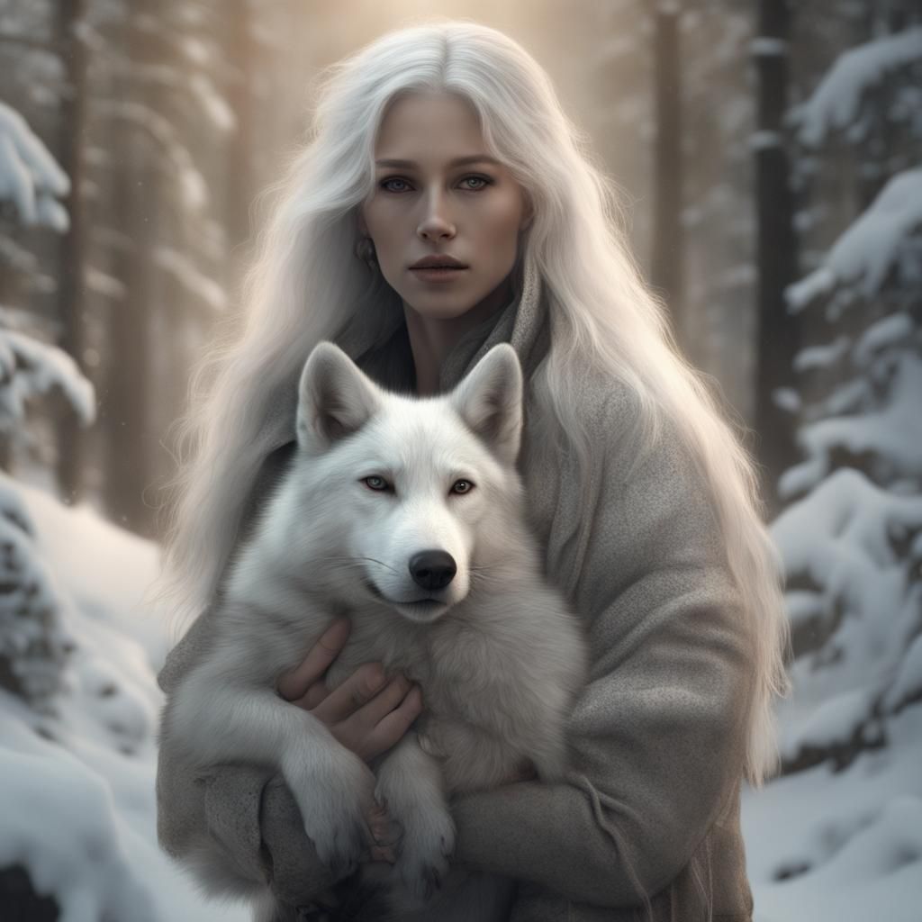 Woman with Wolf Pup: Epic Digital Painting