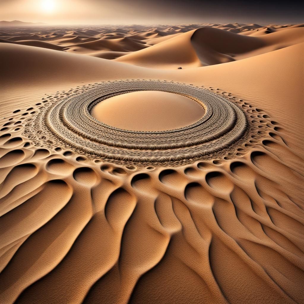 Hyperrealistic Fractal Circles in Desert Sands