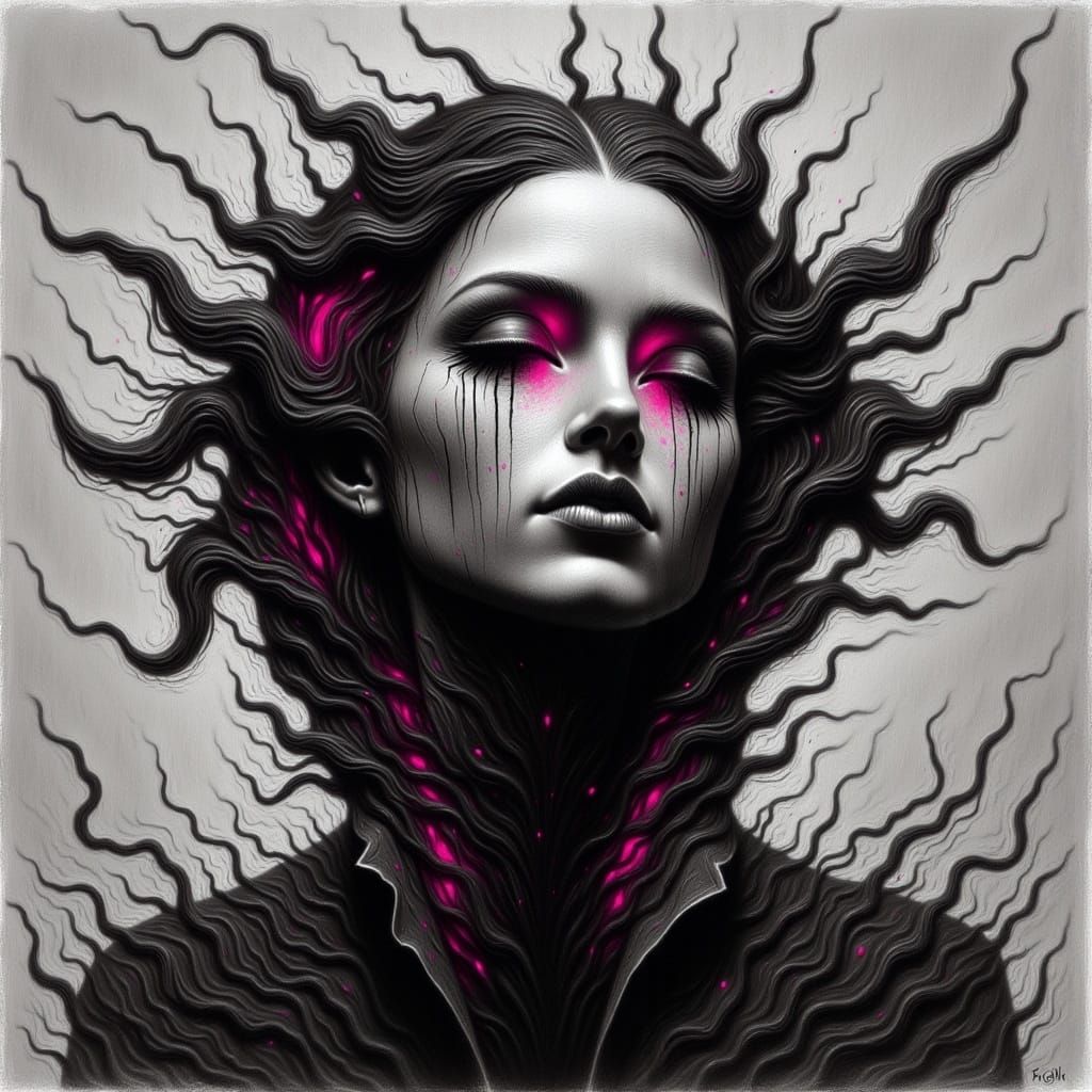Ethereal Female Portrait in Dark Surrealism Style