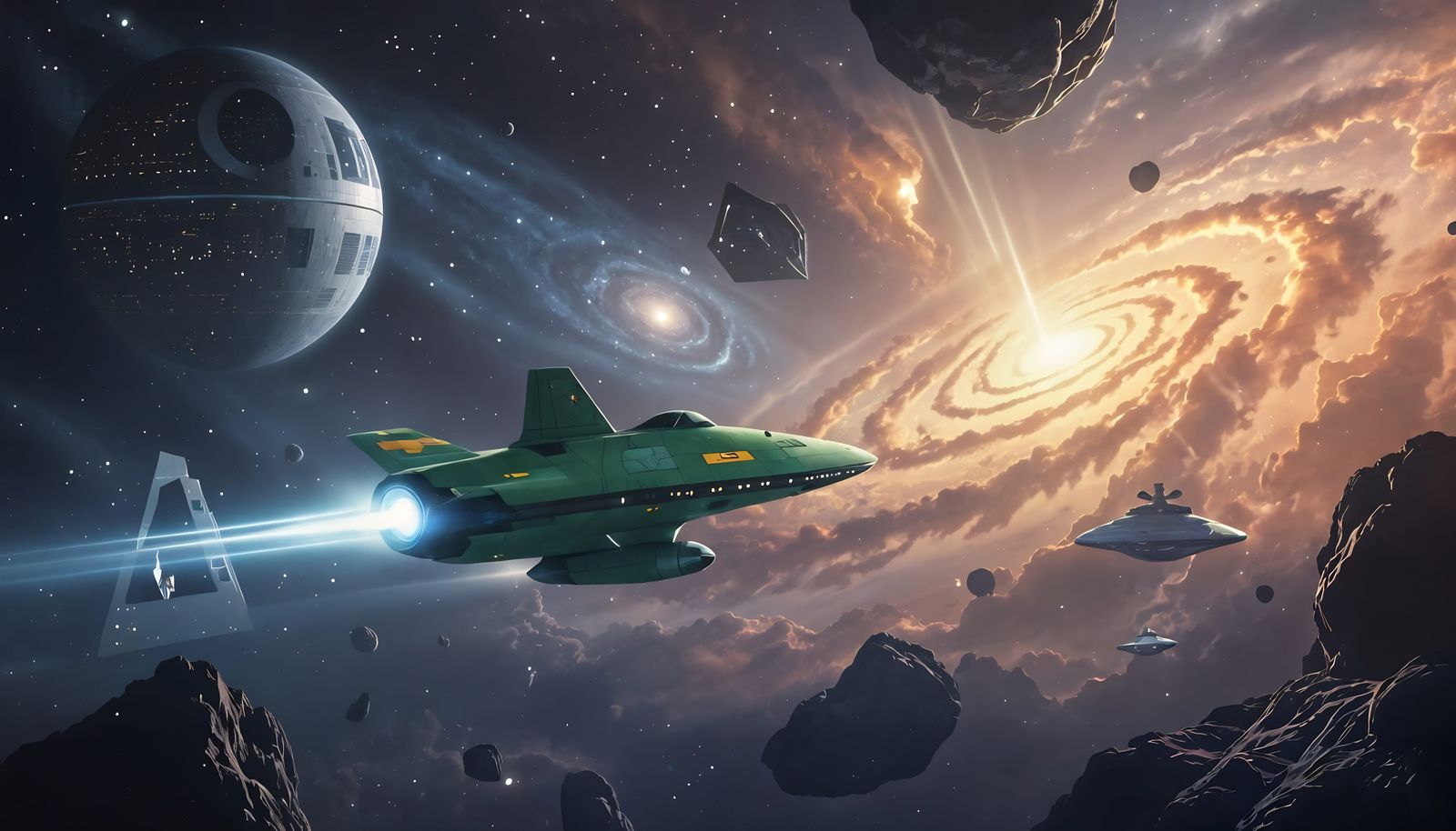 Cosmic Voyage: Spaceship Navigates Galactic Wonders