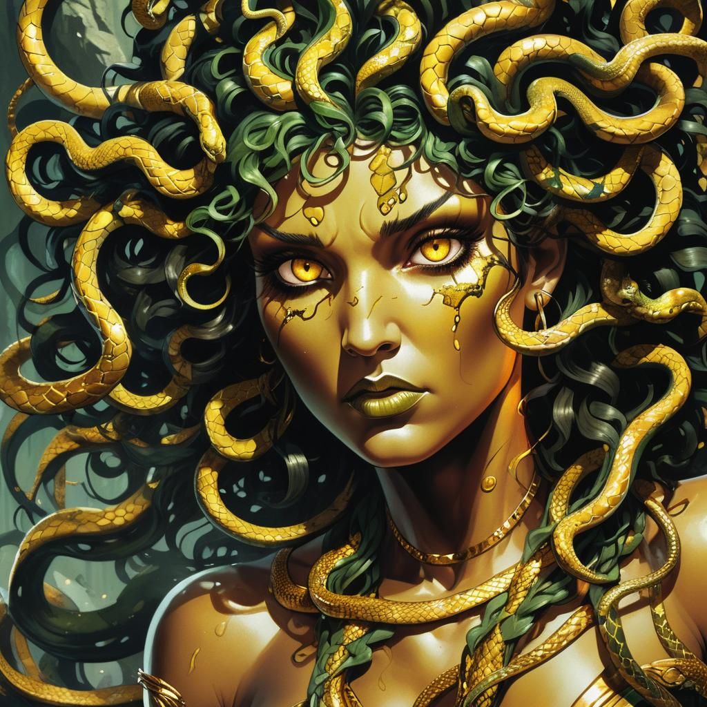 Medusa Portrait in Comic Book Art Style