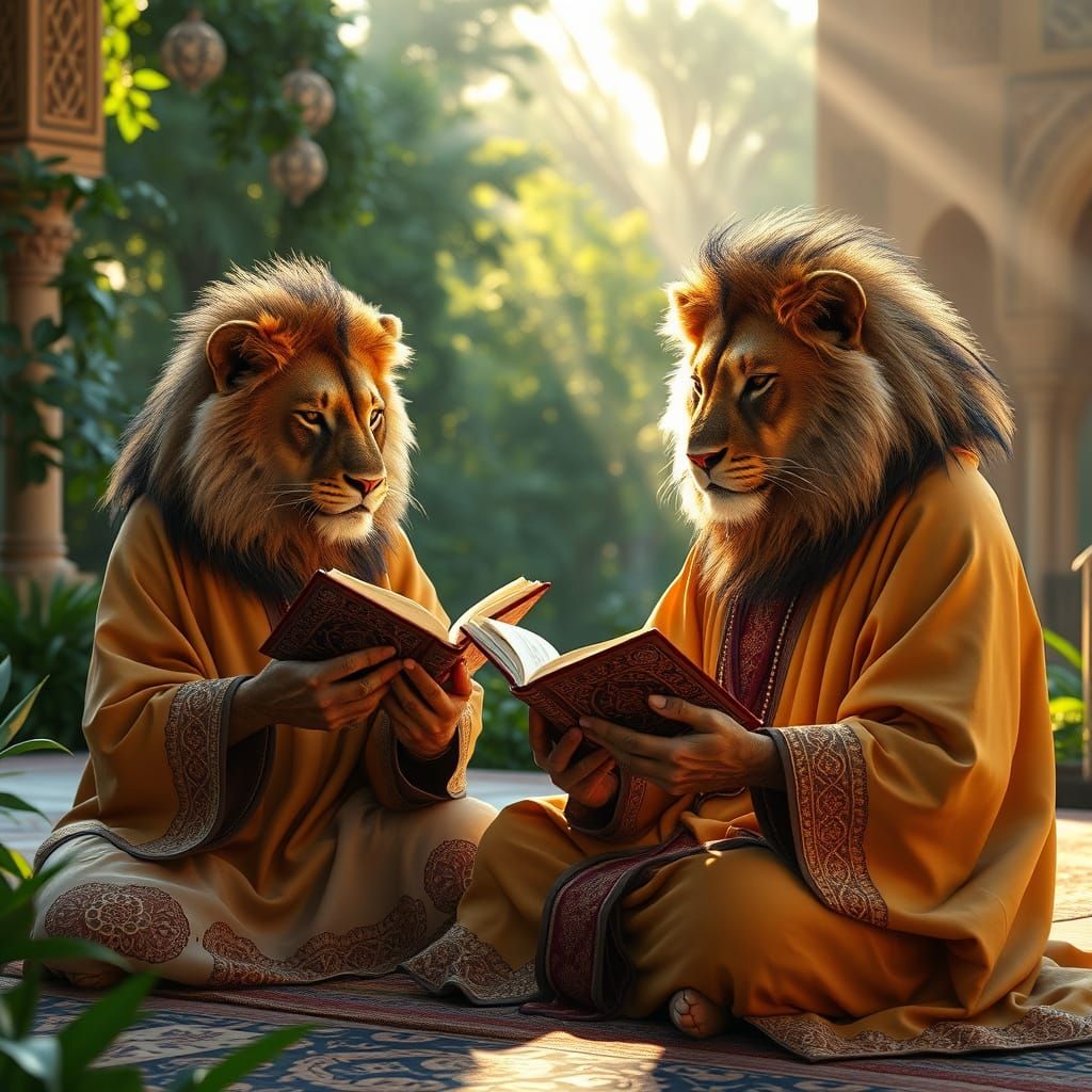 Lions Reading Quran in Serene Summer Camp
