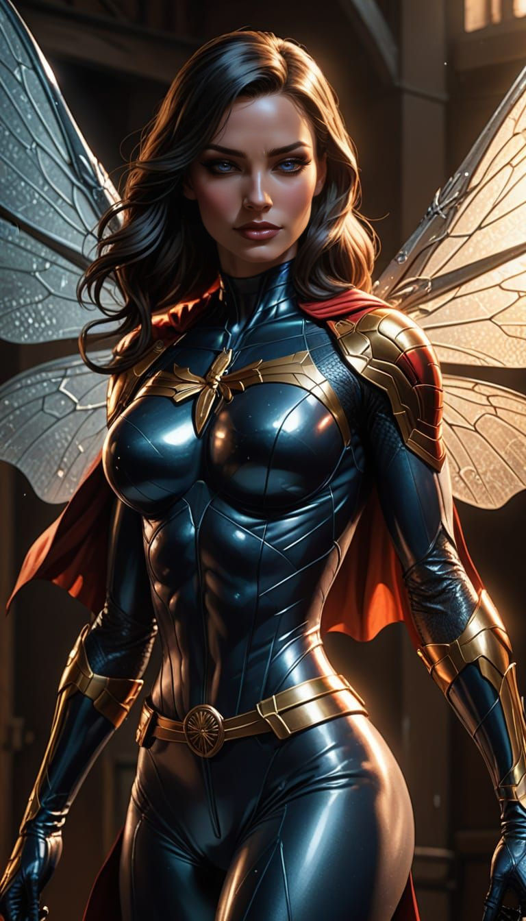 Superheroine Dragonfly in Cyberpunk-Inspired Comic Book Art