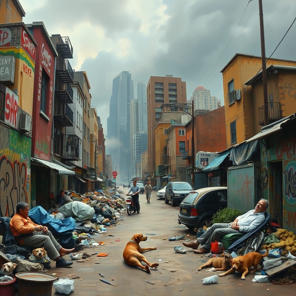 Dirty Urban Landscape in a Grimy Oil Painting