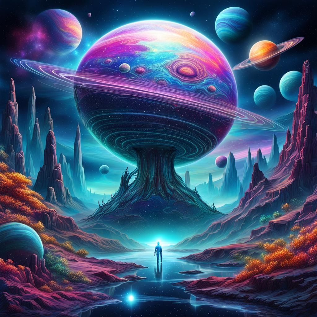 Enchanted Extraterrestrial Planet: Holographic Astral Illust...
