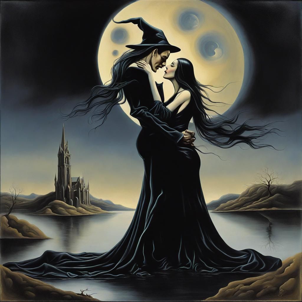 Moonlit Embrace: A Gothic Romance in Surreal Style