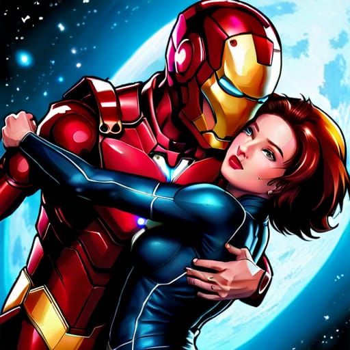 Iron Man and Black Widow Rococo Style Hug