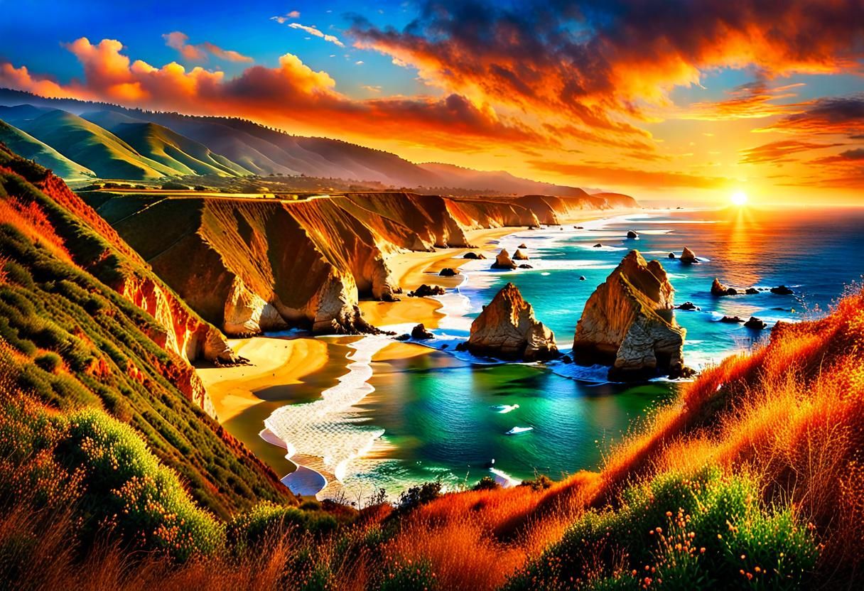 California Coastline Sunset on Pacific Coast Highway