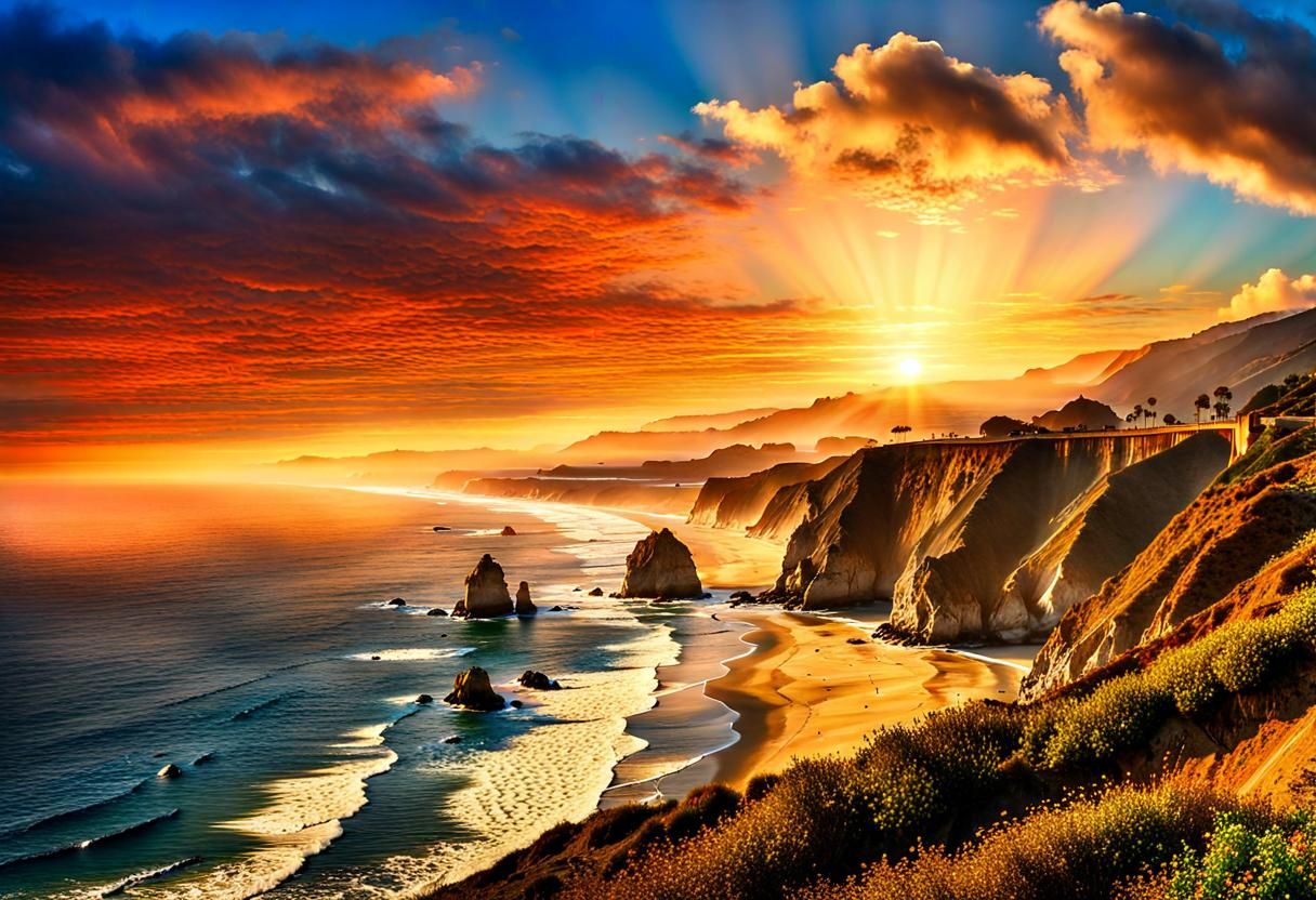 California Coastline Sunset: Scenic Pacific Highway