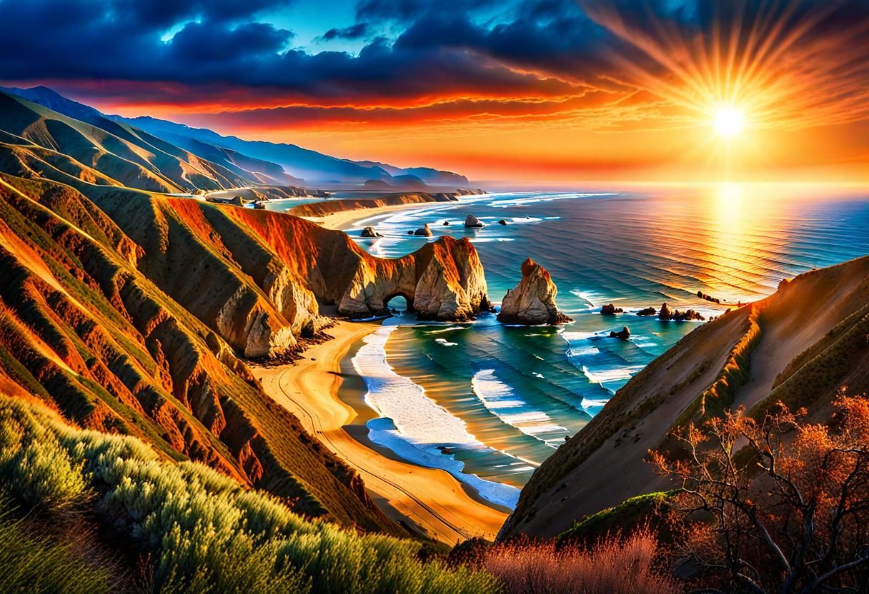 California Coastline Sunset Scenic Landscape