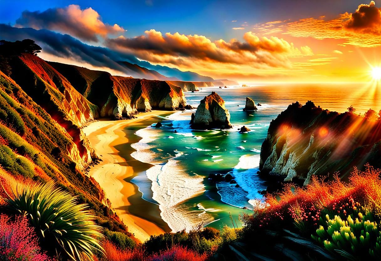 California Coastline Sunset on Pacific Coast Highway