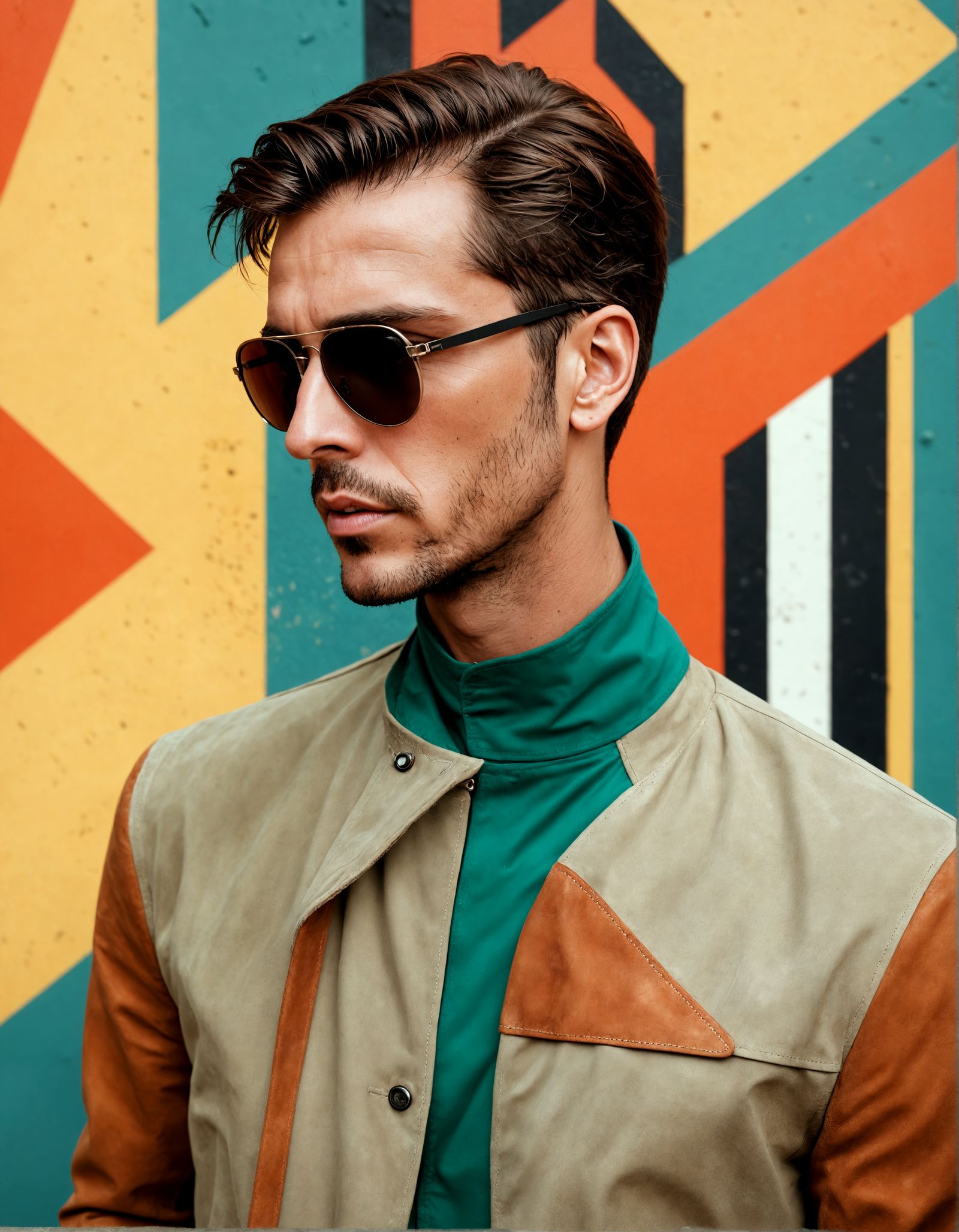 Modernist Fashion Portrait in Bold Colors and Geometric Shap...