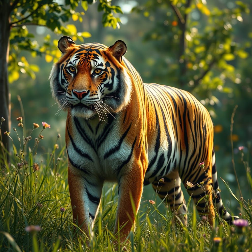 Majestic Tiger in Lush Environment: Hyperrealistic Image